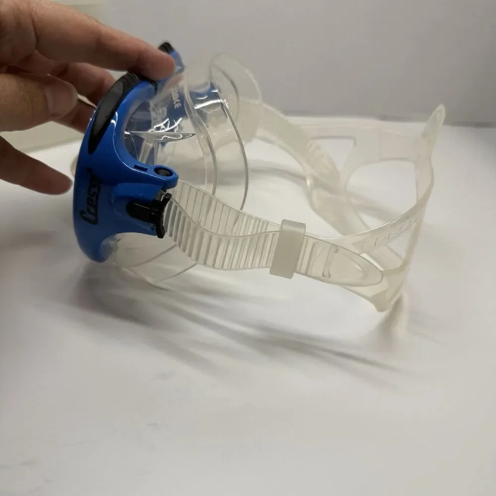 Cressi Lince Clear Dual Lens Dive Swim Snorkel SCUBA Mask Black / Blue & Case